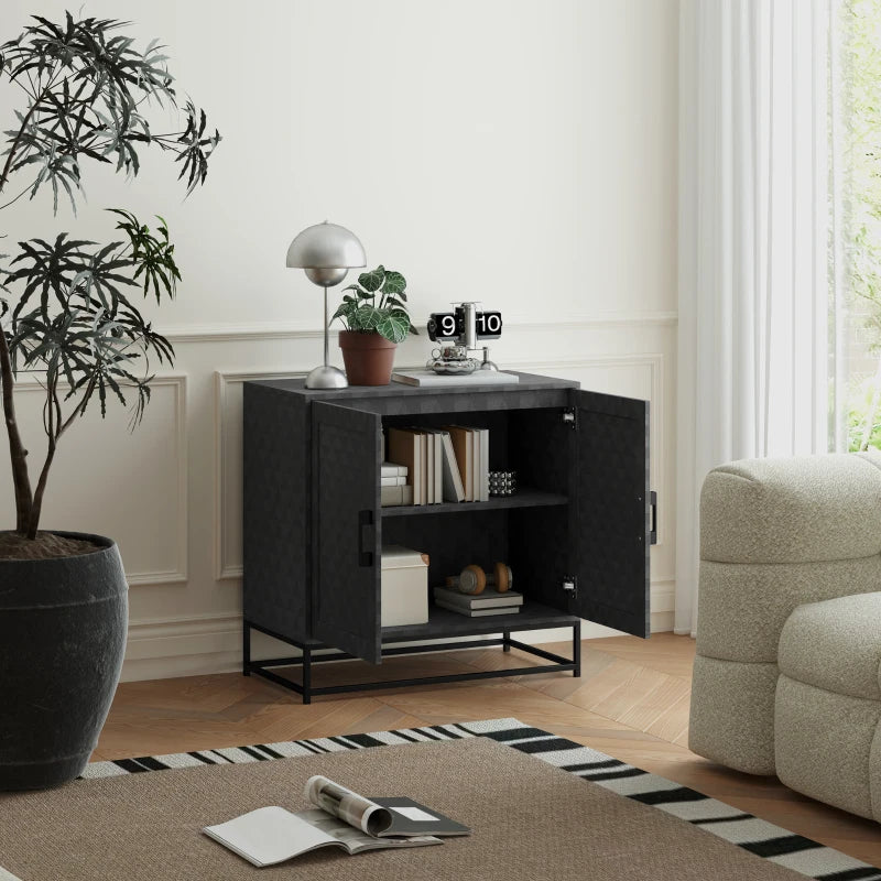 Modern Black Sideboard Storage Cabinet with Adjustable Shelf & 2 Doors - Freestanding Furniture for Living Room