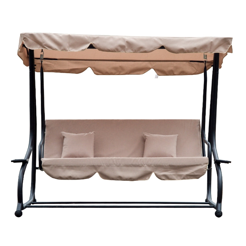 Beige Water-Resistant 3-Seater Swing Chair with Cup Holder