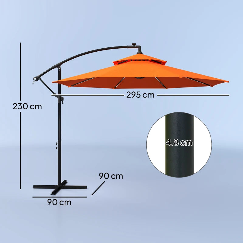 3m Orange LED Lighted Patio Umbrella - Overhanging Garden Parasol for Outdoor Use