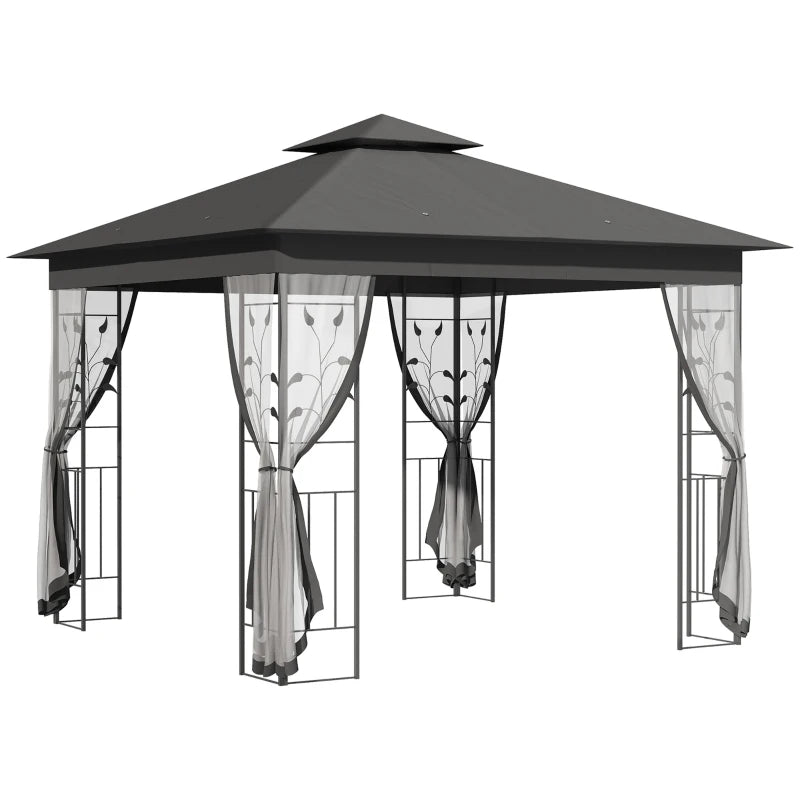 3x3m Steel Frame Double Roof Garden Gazebo - Durable Outdoor Canopy in Grey