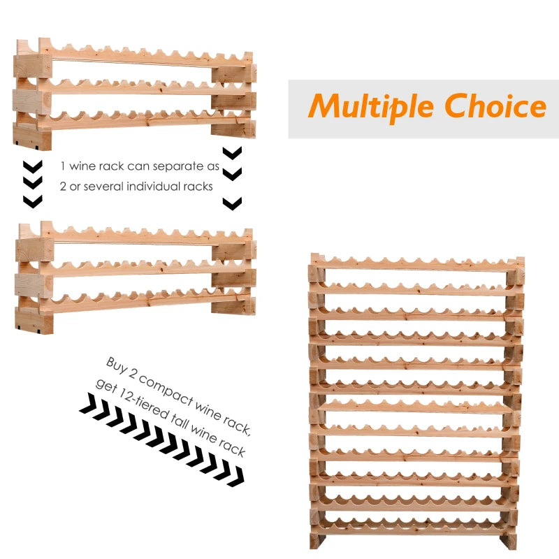 Natural Six-Tier Wooden Wine Rack for 72 Bottles - Stylish Storage Solution for Wine Enthusiasts