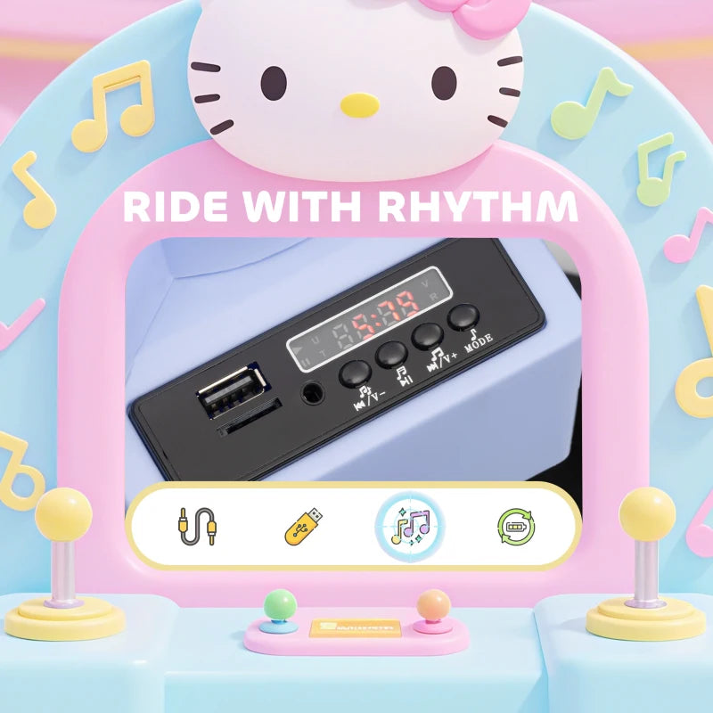 Hello Kitty Kids Ride On Bumper Car with Remote Control Joysticks Music Lights Safety Belt White