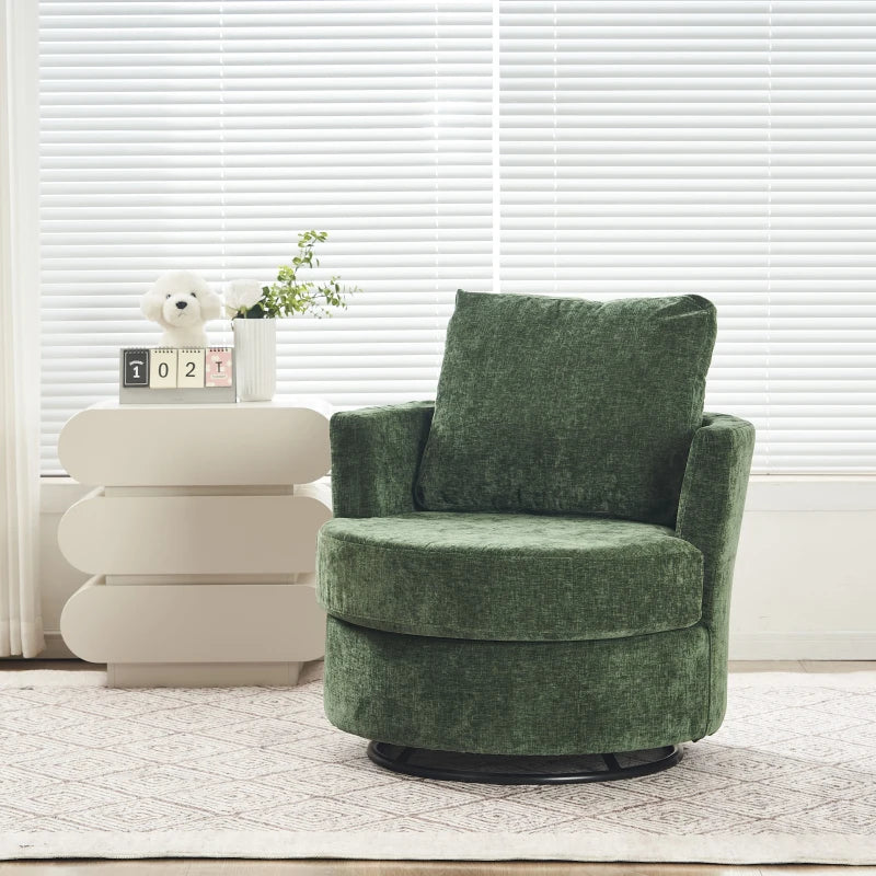 Stylish Green Chenille Swivel Office Chair with Back Cushion, Foam Padding, Wooden Frame, 360° Rotation, 78.5x83x86 cm