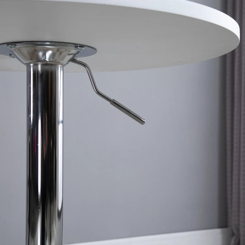 Adjustable Height Round Bistro Table 60cm - Stylish White Metal Frame Swivel Top for Kitchen & Conservatory