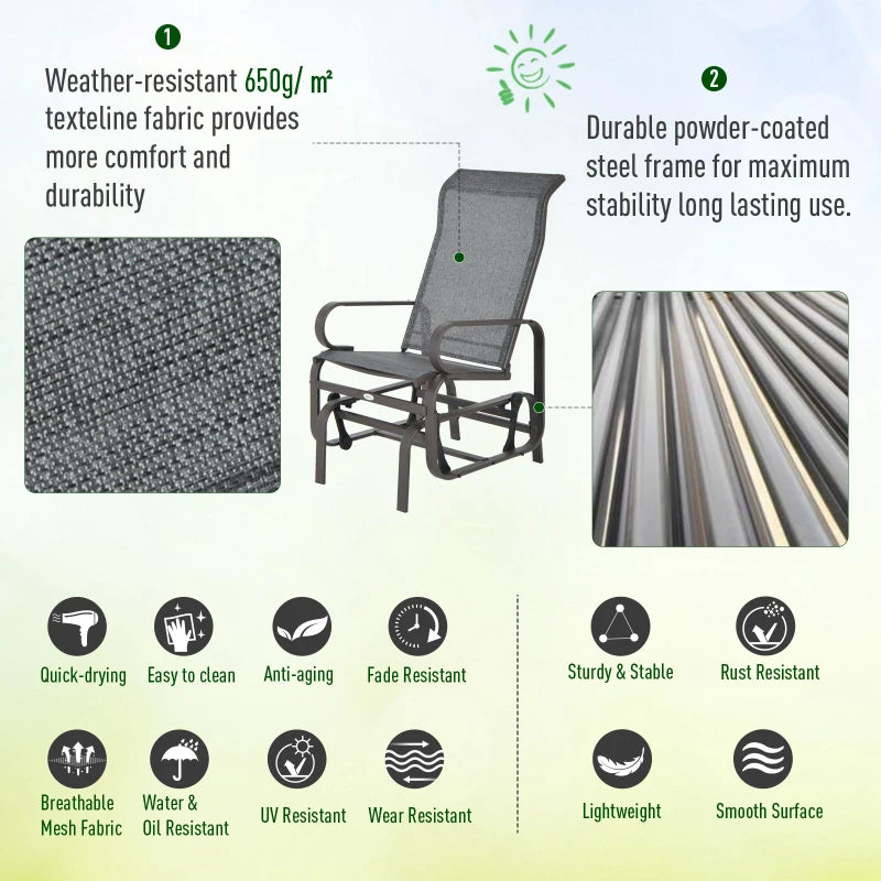 Grey & Brown Outdoor Gliding Rocking Chair - Sturdy Metal Frame