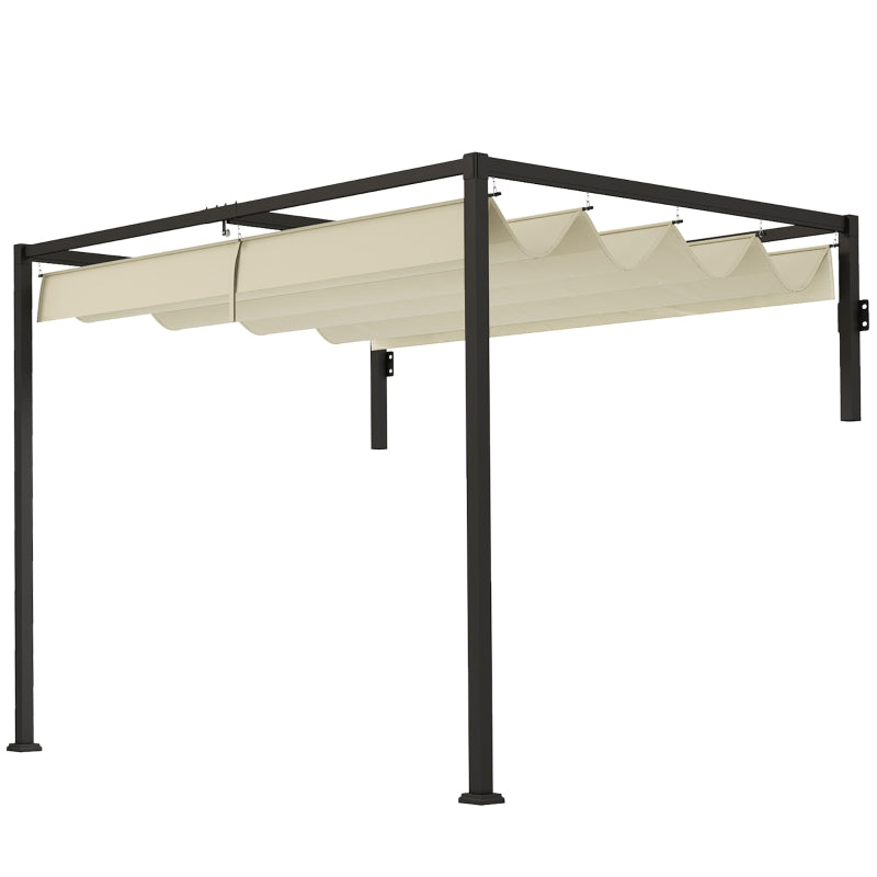 2m x 3m Khaki Lean-To Steel Pergola with Adjustable Canopy