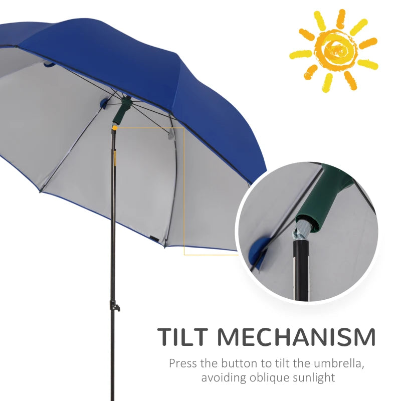 Blue Beach Fishing Umbrella with Sides and Tilt Sun Shade