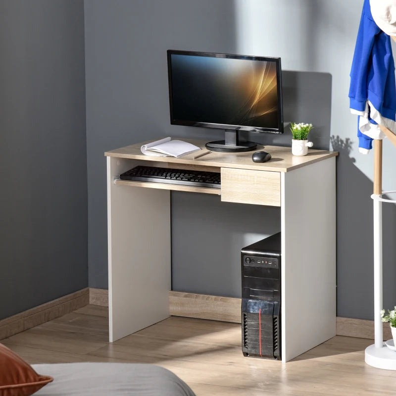 80cm Compact Computer Desk with Keyboard Tray & Drawer - Stylish Oak Home Office Desk for Bedroom Study