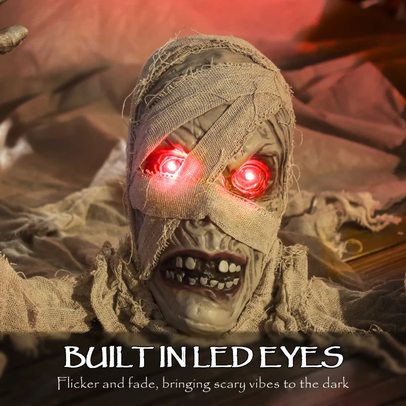 183 cm Life Size Crawling Mummy with LED Eyes - Scary Animated Halloween Decoration, Battery Operated, Indoor/Outdoor Party Prop