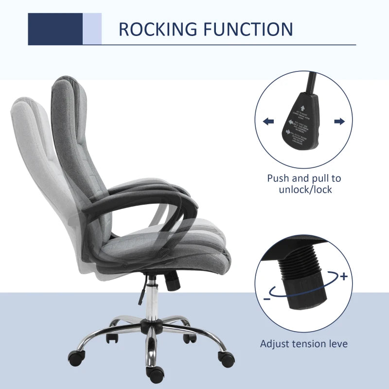 Vinsetto Dark Grey Linen-Look Swivel Office Chair - Ergonomic Design, Adjustable Height, Modern Home & Office Furniture