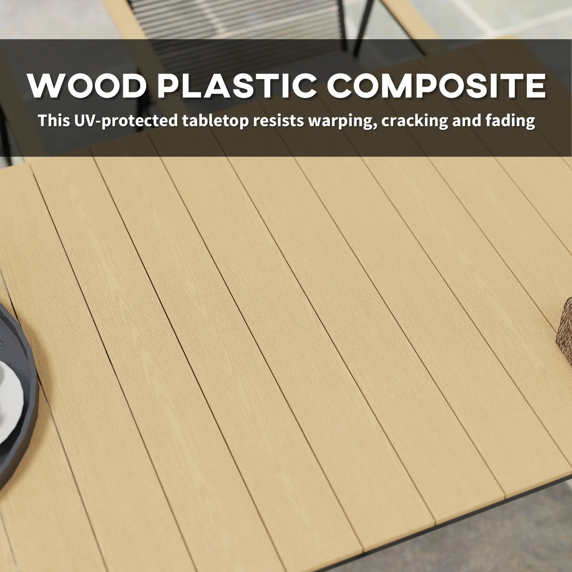 6 Seater Rattan Garden Dining Set with Cushions – Outdoor Patio Furniture with Rectangular Table, Nature Wood Effect, Ideal for Balcony, Poolside & Garden Use