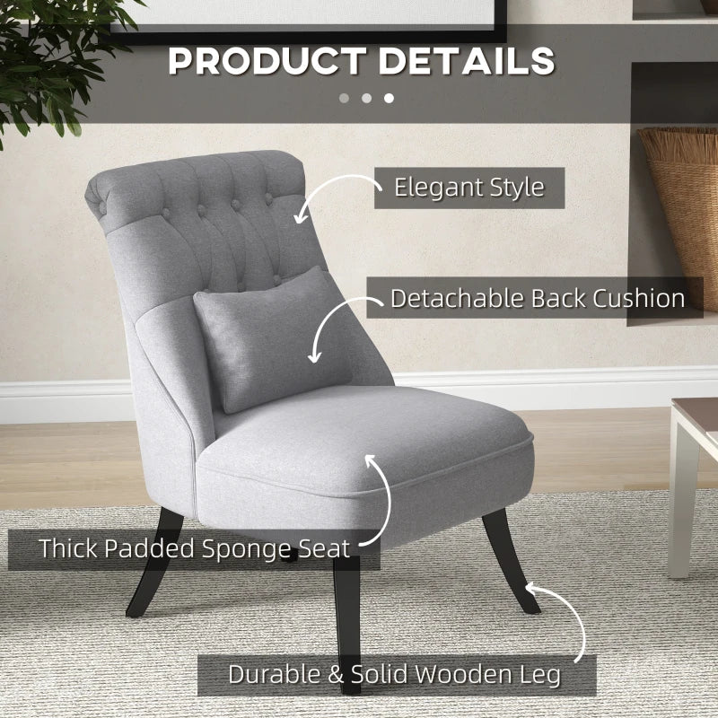 Stylish Grey Fabric Tub Chair with Pillow, Upholstered Single Sofa for Living Room and Bedroom, Set of 2