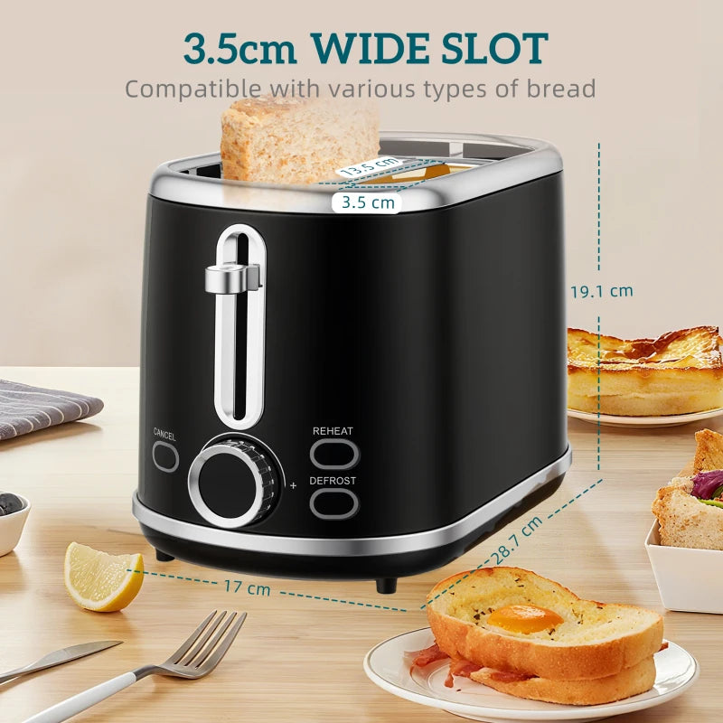 Polished Retro Black Kettle and Toaster Set - Stylish 40-100°C Temperature Control for Modern Kitchens