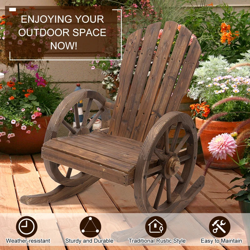 Carbonized Wood Adirondack Rocking Chair - Outdoor Patio Recliner