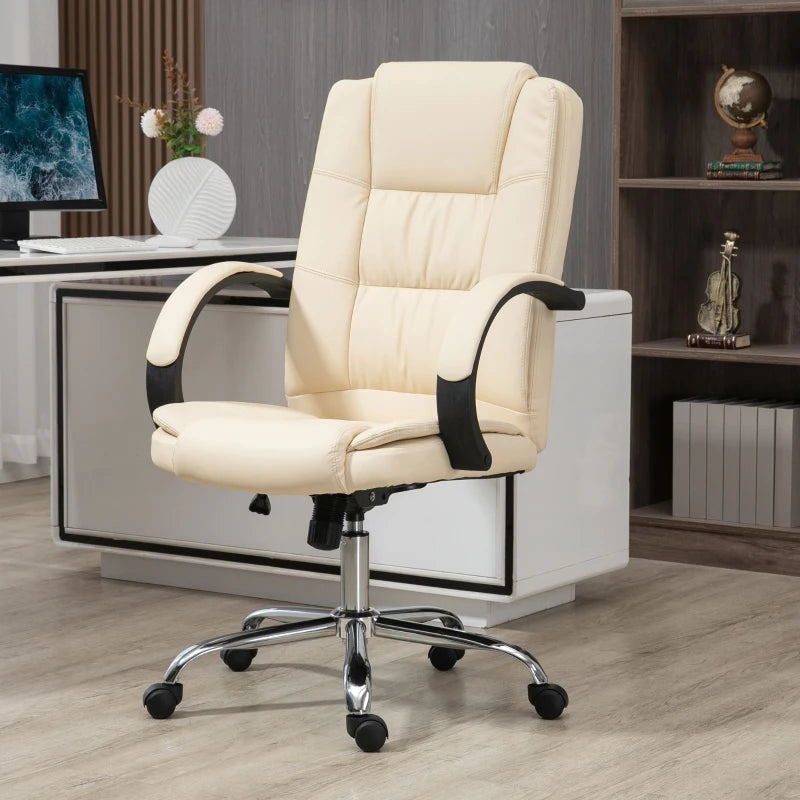 Vinsetto Beige PU Leather Office Chair - Adjustable Height, Soft Padded Seat & Backrest, Swivel Rolling Desk Chair