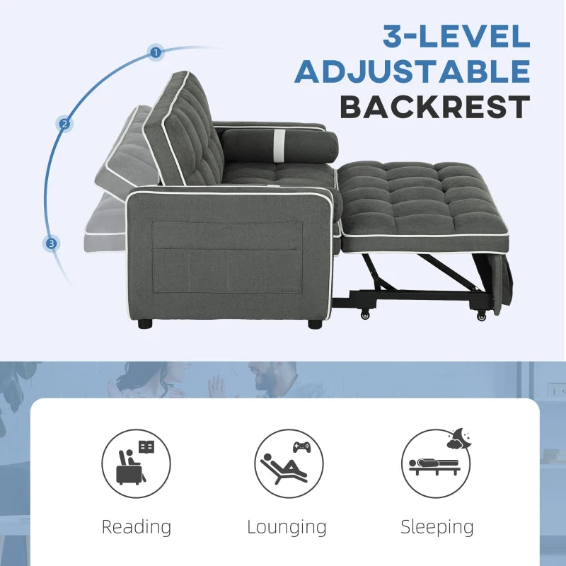 Charcoal Grey Two-Seater Linen-Look Sofa Bed for Stylish Living Spaces