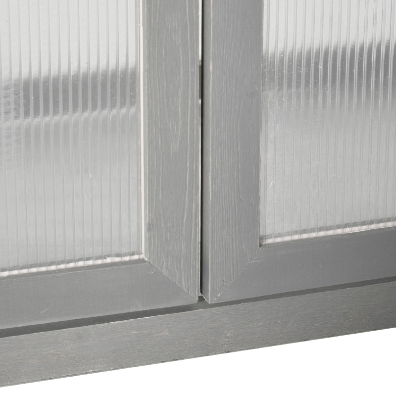 3-Tier Dark Grey Wood Greenhouse with Storage Shelf for Plants