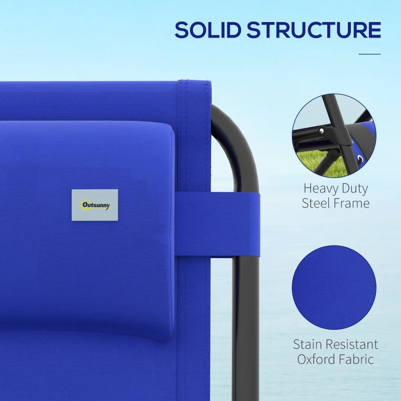 Blue Sun Lounger Chair Set of 2 - Folding Reclining Patio Chairs with Padded Seat, Cup Holder