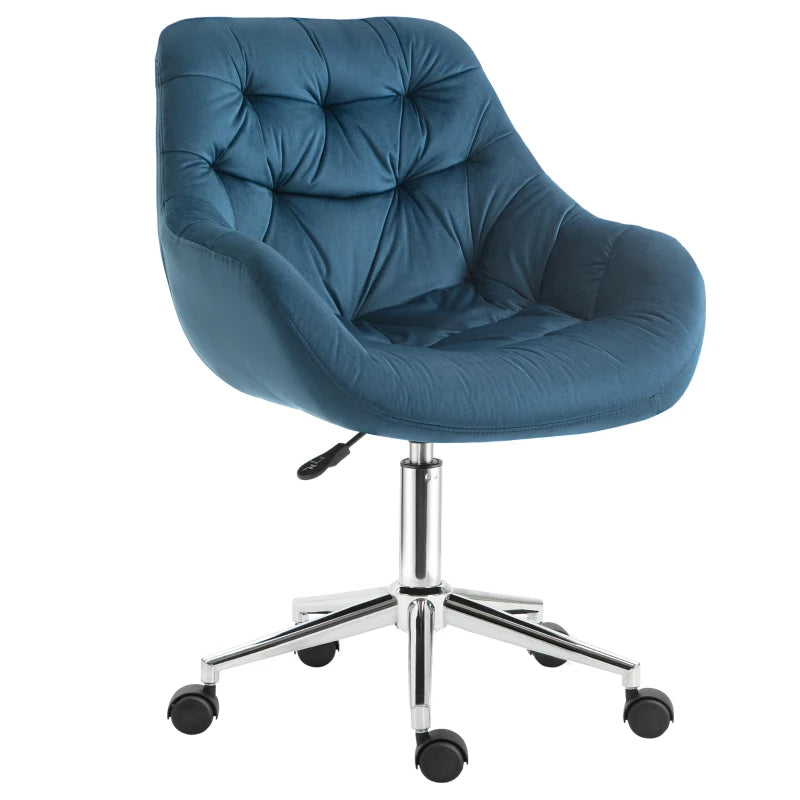 Vinsetto Blue Velvet Ergonomic Home Office Chair - Adjustable Height, Arm & Back Support, Comfy Desk Chair for Work
