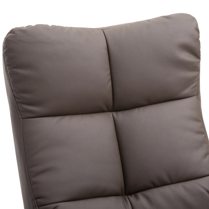 Swivel Reclining Armchair with Ottoman, Faux Leather Chair with Wooden Base and Storage Footstool for Living Room, Brown