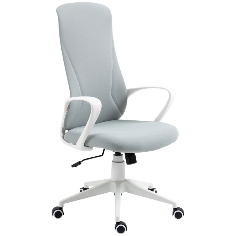 Vinsetto High Back Office Chair - Adjustable Fabric Desk Chair with Armrests, Swivel Wheels, Light Grey - Ergonomic Comfort