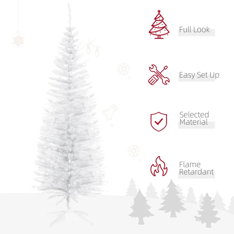 5ft Unlit Pencil Slim Artificial Christmas Tree - Realistic White Branches & Sturdy Stand for Holiday Decor