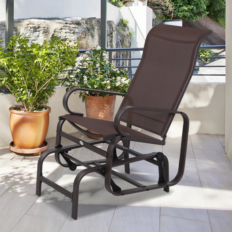Brown Outdoor Gliding Rocking Chair - Sturdy Metal Frame Garden Swing