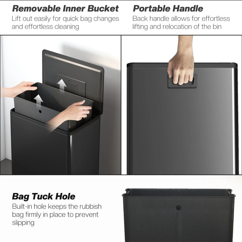 45L Pedal Kitchen Bin with Soft-Close Lid, Stay-Open Feature, Removable Inner Bucket & Odor Control - Ideal for Home & Office