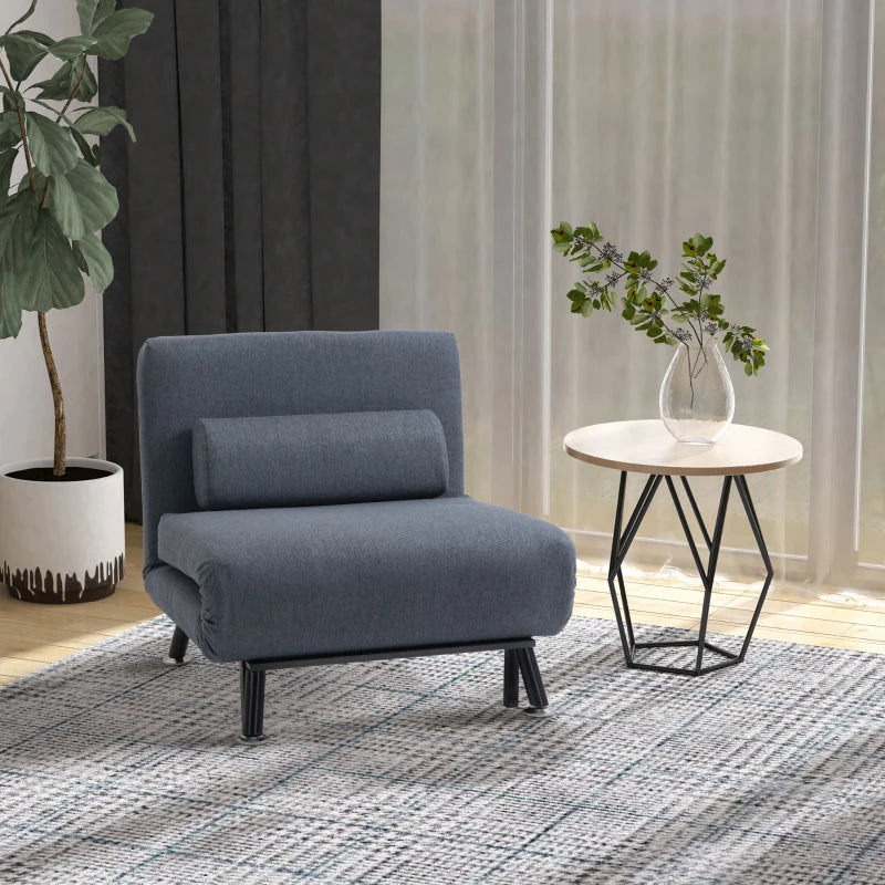 3-in-1 Convertible Sleeper Chair with Adjustable Backrest and Pillow for Living Room and Bedroom, Dark Grey Linen