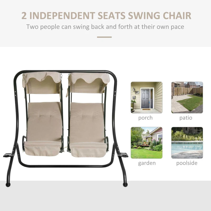 Beige Garden Swing Chair Set with Canopy and Cushions