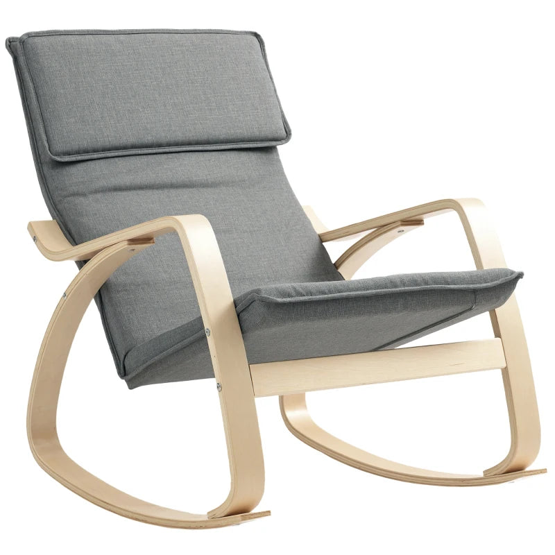 Comfortable Upholstered Rocking Chair with High Back and Headrest for Living Room and Bedroom in Grey