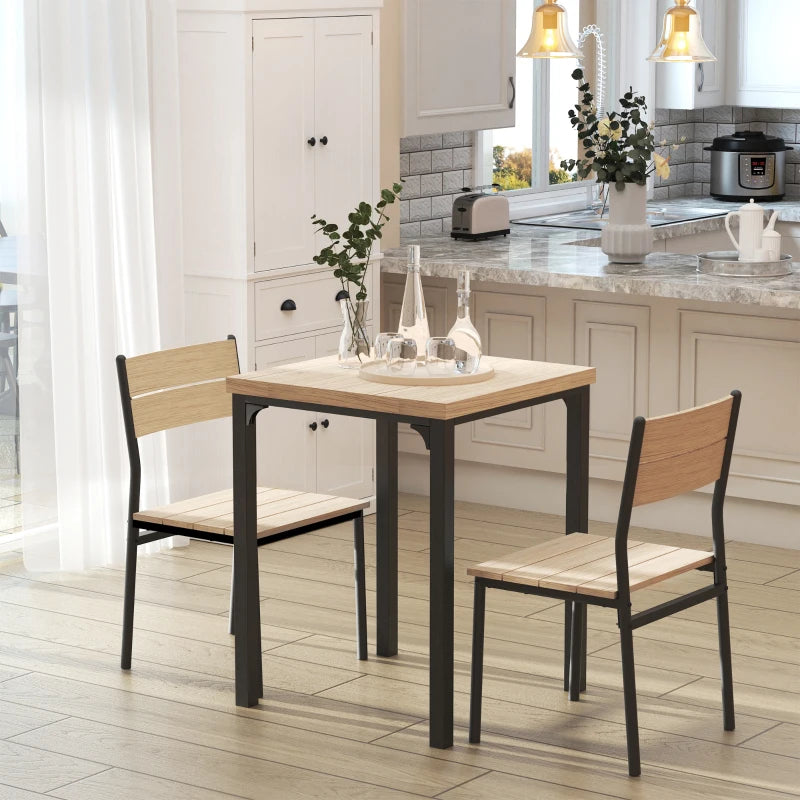 Minimalist 3-Piece Dining Set - Compact Light Wood Grain Table and Chairs for Small Spaces