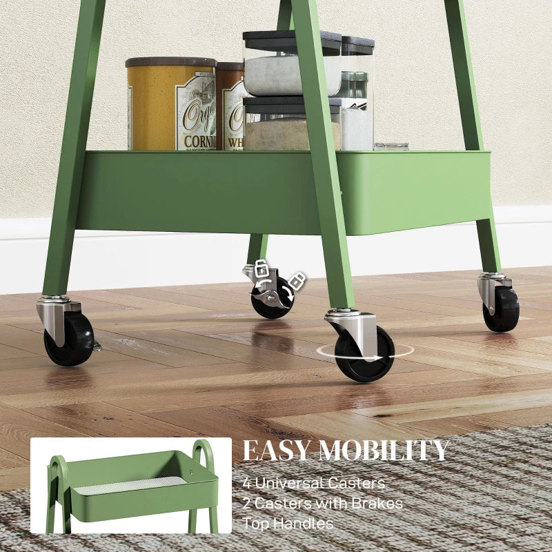 Versatile Three-Tier Green Storage Trolley - Perfect for Organizing Home, Office, or Kitchen - Stylish and Functional Design