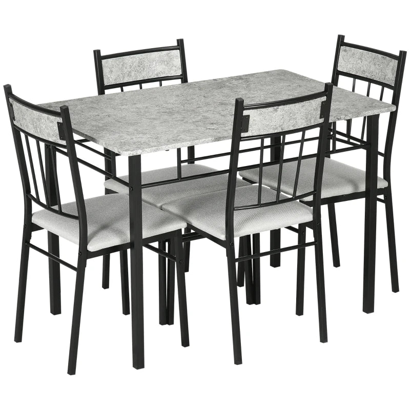 Elegant Five-Piece Grey and Black Marble Effect Dining Table Set for Modern Home Decor