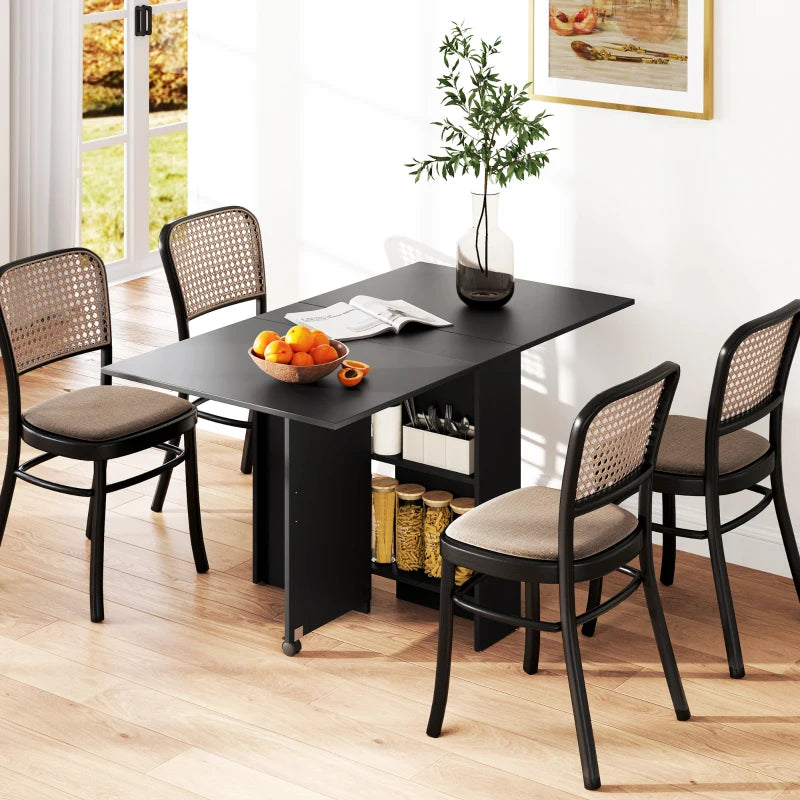 Foldable Extendable Drop Leaf Dining Table with 2-Tier Shelves & Rolling Casters - Space-Saving Small Dinner Table