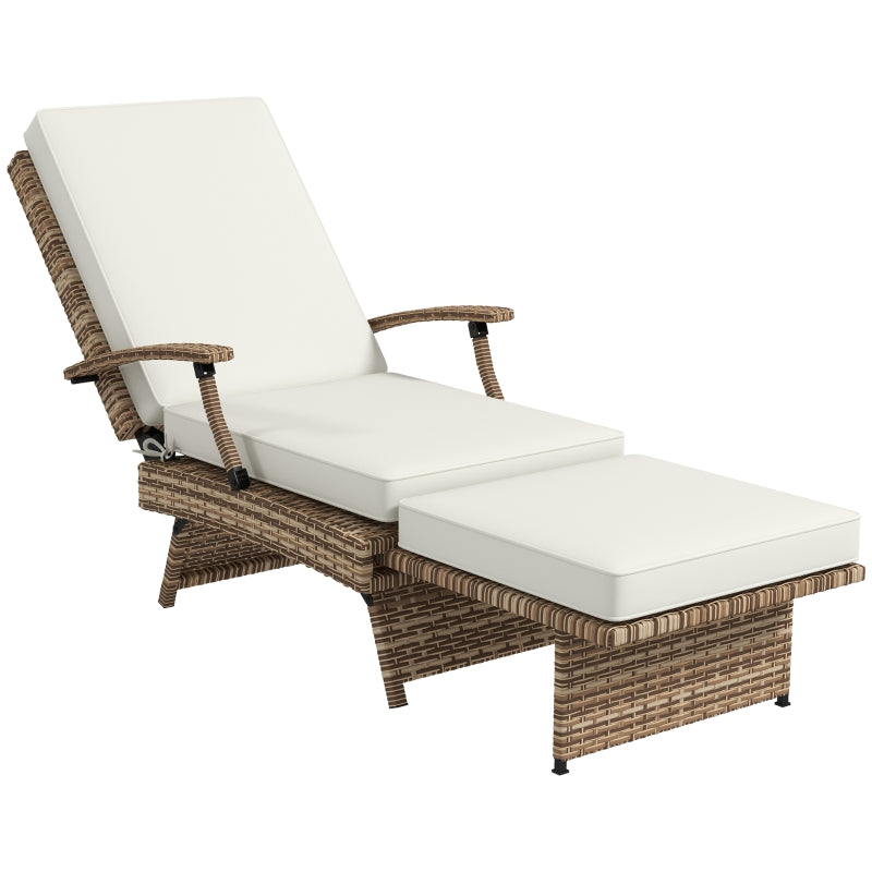 Adjustable Rattan Lounger - White/Brown