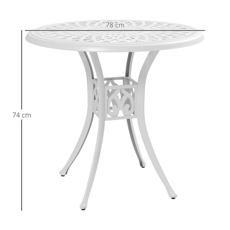78 cm White Round Garden Dining Table with Parasol Hole - Antique Cast Aluminium Outdoor Table
