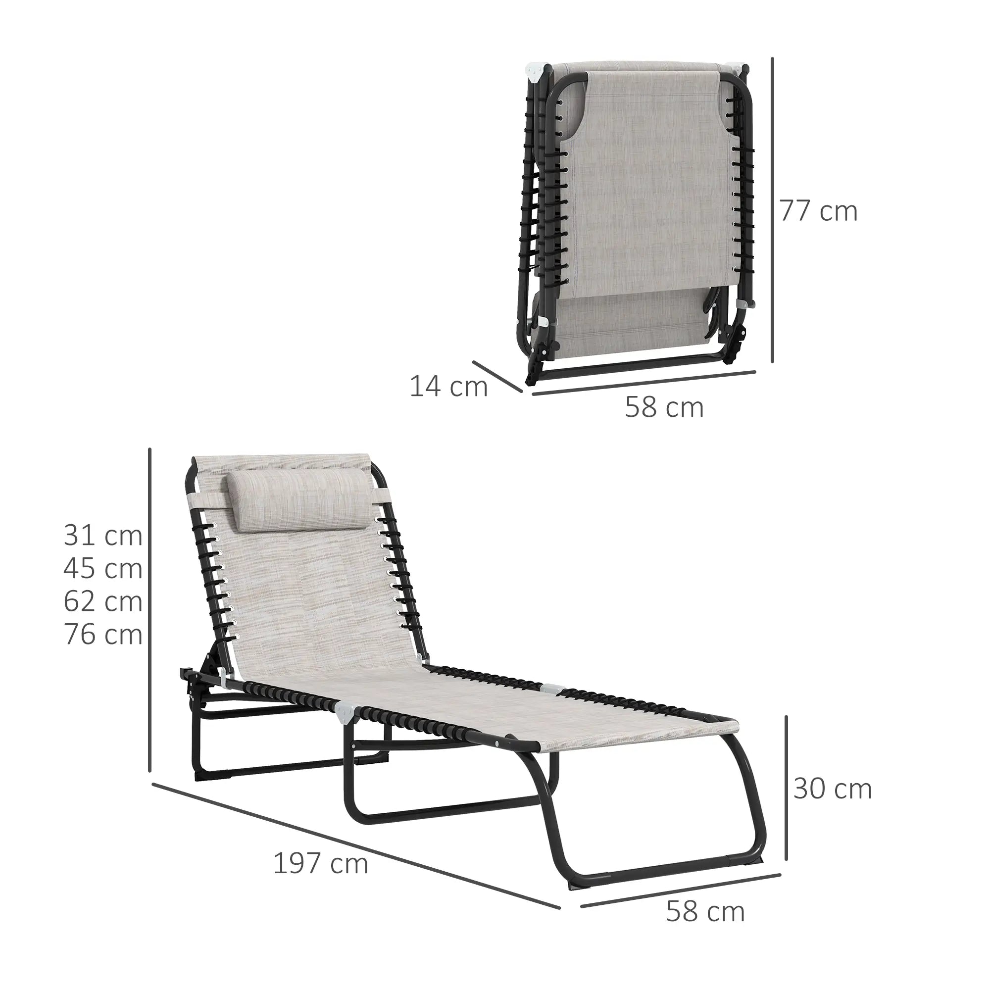 Set of Two Folding Sun Loungers With Four-Position Backs - Cream