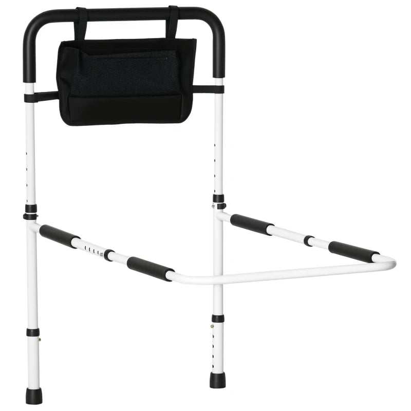 Adjustable Safety Bed Rail with Storage Pocket - Ideal Grab Bar for Seniors & Disabled - White Bed Assist