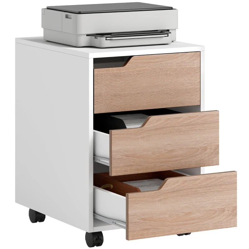 3 Drawer Mobile File Cabinet on Wheels - Vertical Oak Filing Cabinet for Home Office Organization