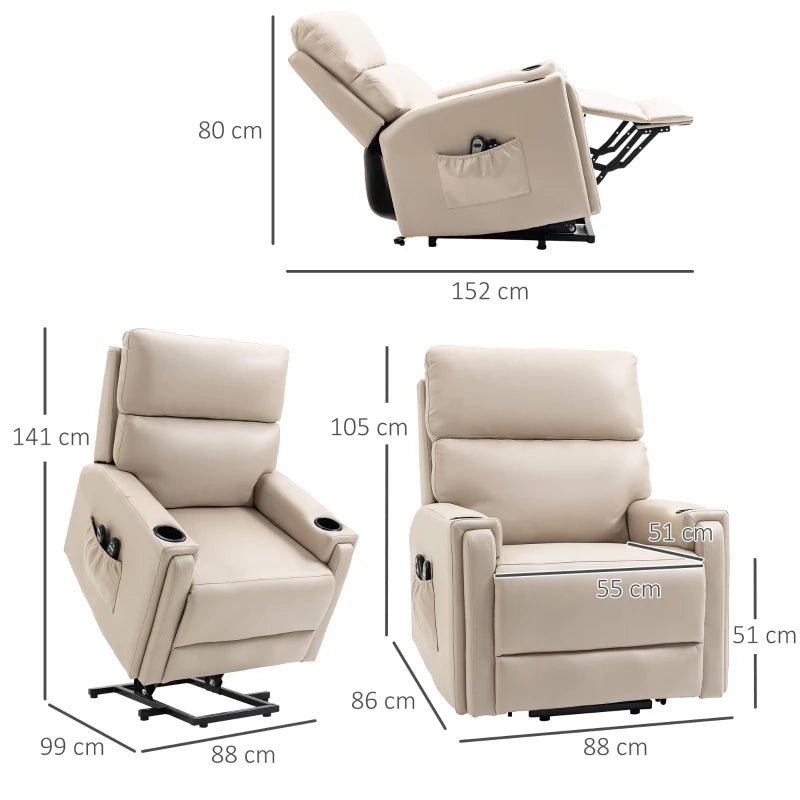 Beige Electric Riser Recliner Chair with Massage and Heat Function for Ultimate Comfort