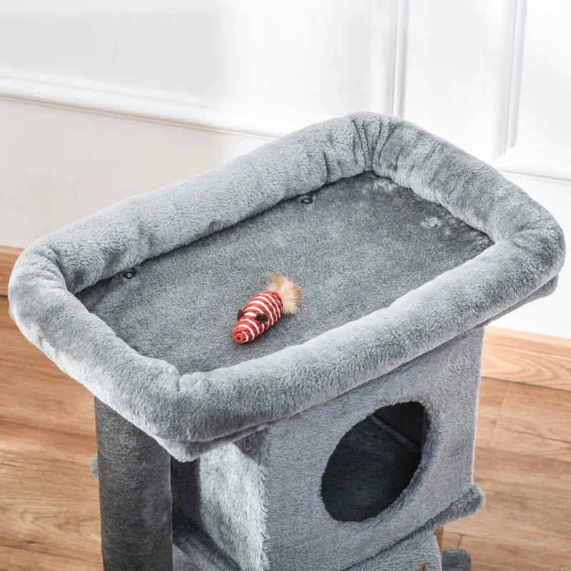 Premium Cat Tree Tower for Indoor Cats - Scratching Post, Climbing Activity Centre with Jute Pad, Toy Ball & Cat House - Grey