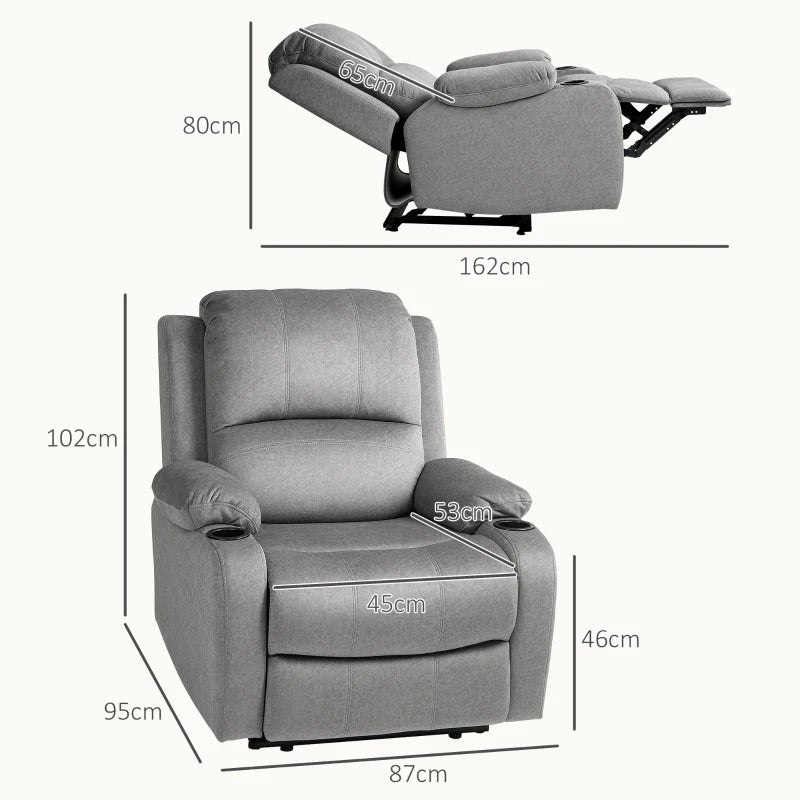 Grey Microfibre Manual Reclining Armchair with Footrest for Ultimate Comfort and Relaxation