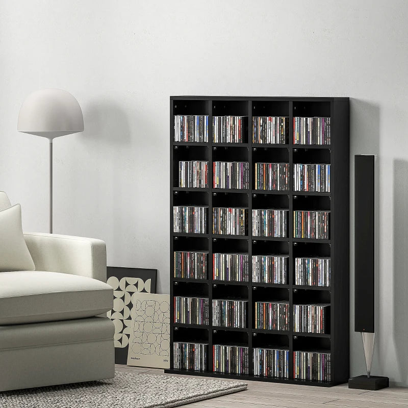 Adjustable CD Storage Unit with Shelves - 89 x 130.5 cm, Stylish Black Organizer for Media Collection