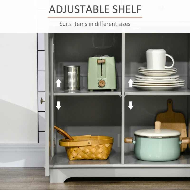 Modern Grey Sideboard with Rubberwood Top & Adjustable Shelves - Perfect for Dining Room & Kitchen Storage