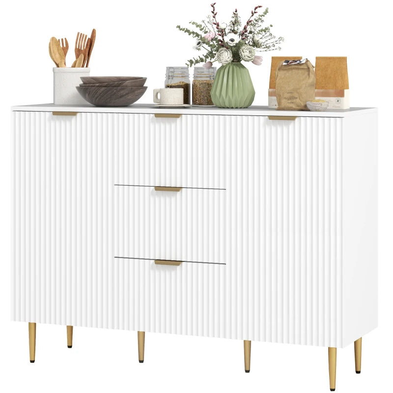 Modern 2-Door White Sideboard with 3 Drawers & Adjustable Shelves - Stylish Storage Solution for Living Room or Dining Room