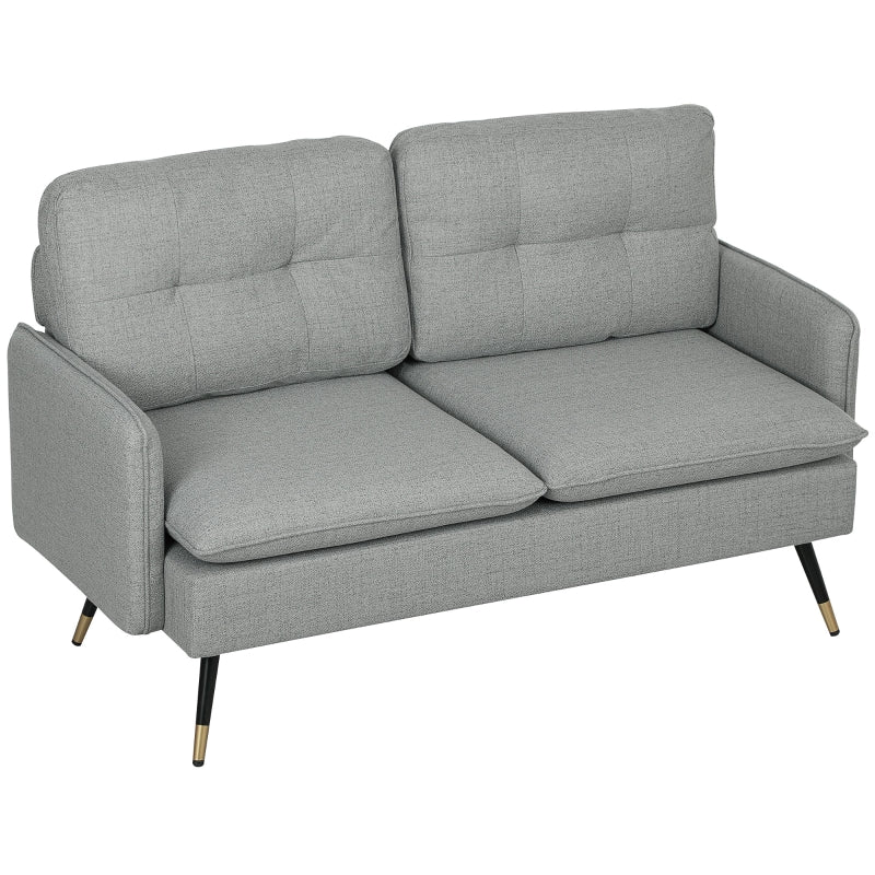 Modern Grey Two-Seater Sofa with Button Tufting and Cushions for Living Room or Guest Room