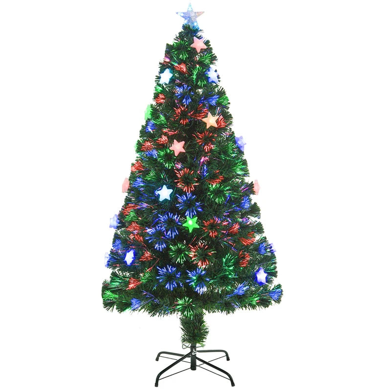 5FT Prelit Artificial Christmas Tree with Fibre Optic Star & LED Lights - Green Holiday Decoration for Indoor Parties