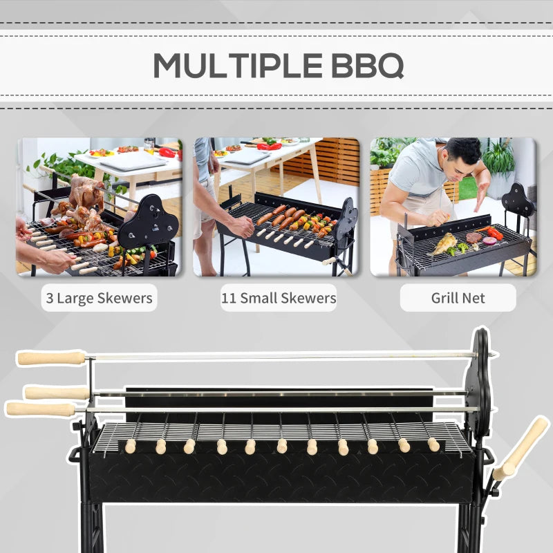 Portable Charcoal BBQ Grill with 4 Wheels - Black (85x36x90cm)