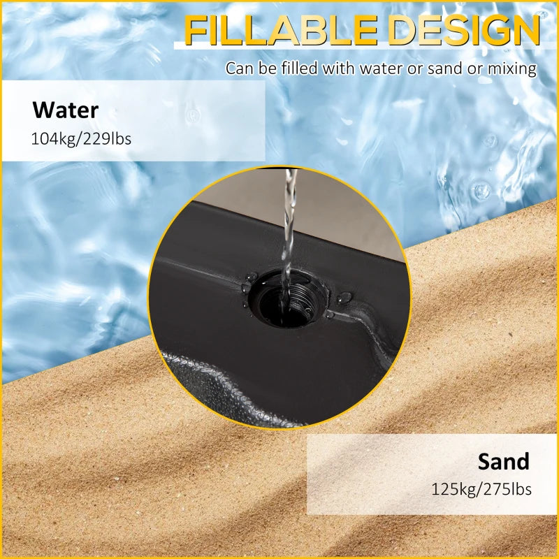 Black Detachable Cantilever Umbrella Base, Outdoor Parasol Stand with Sand and Water Fill, 140KG Capacity